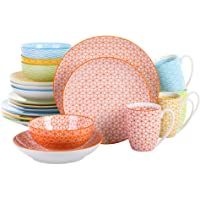vancasso Serie Natsuki Juego de Vajilla 20 Piezas con Dibujos 4 Diseños Servicio de Cena de Porcelana Conjunto de…